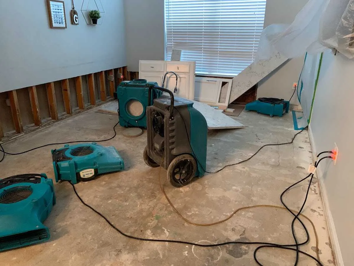 Dehumidifier in flood-cut room for Water Damage Restoration in La Habra